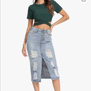 High Waist Denim Midi Skirt